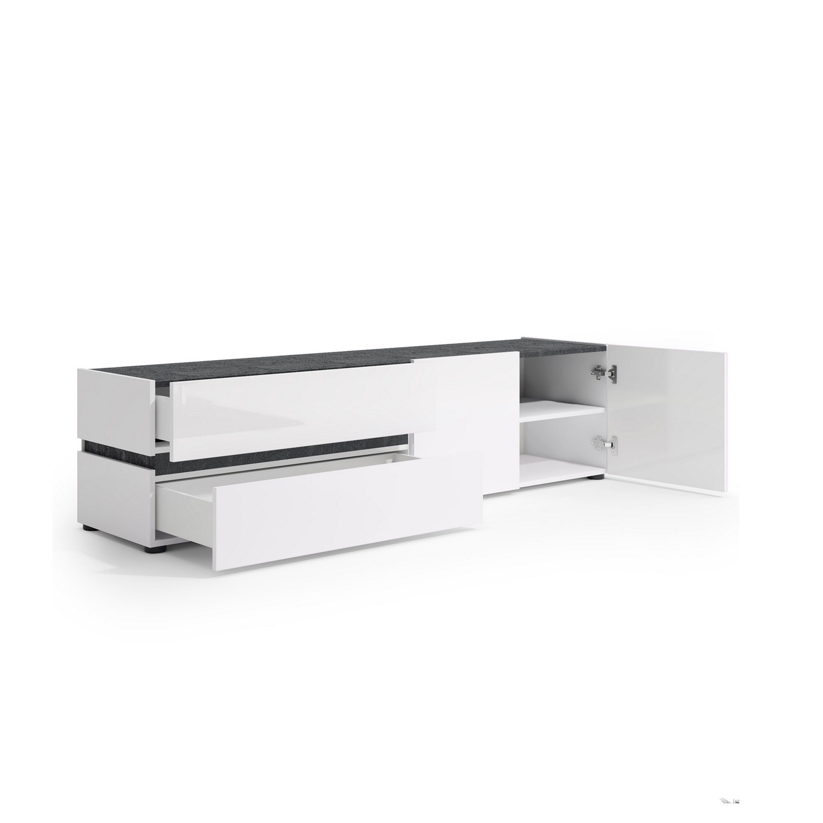 BARRY Porta TV 2 ante 2 cassetti laccato di colore Bianco lucido cm H47 L180,2 P42,6