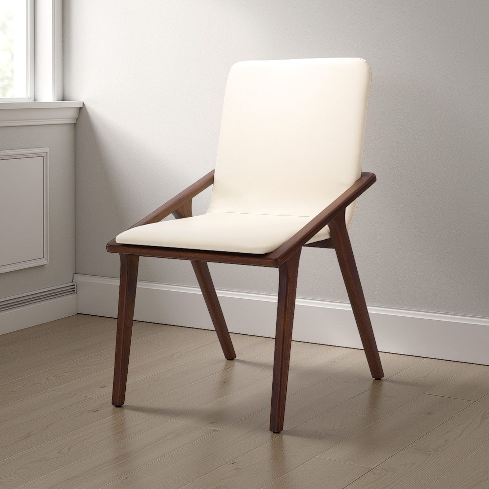 Sedia MIMA legno massello finitura Noce scuro pelle sintetica Beige H86 L51 P61
