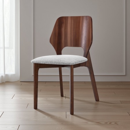 Sedia MAYRA legno massello finitura Noce scuro tessuto Grigio chiaro H84 L48 P55a