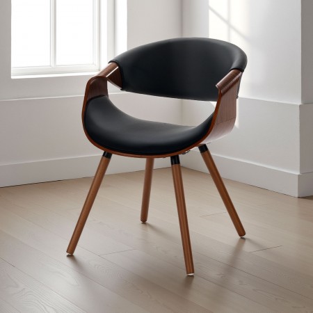 Sedia CAMBRIDGE 2 NOCE legno multistrato curvato tinto finitura Noce pelle sintetica Nera H72 L53 P59