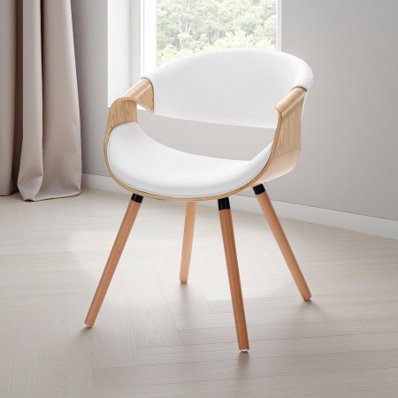 Sedia CAMBRIDGE 2 ROVERE legno multistrato curvato tinto finitura Rovere pelle sintetica Bianca H72 L53 P59