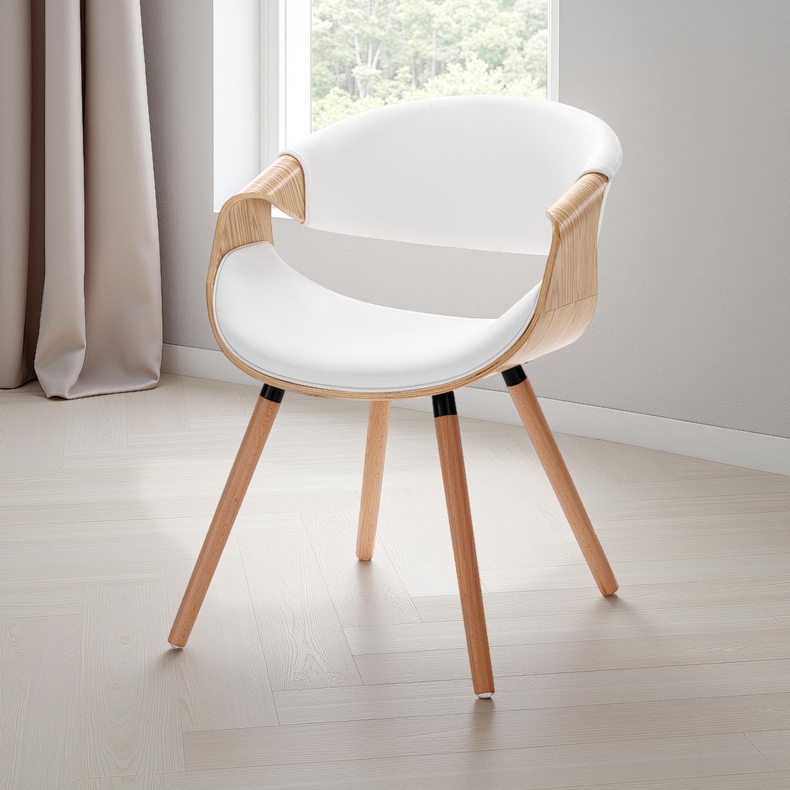 Sedia CAMBRIDGE 2 ROVERE legno multistrato curvato tinto finitura Rovere pelle sintetica Bianca H72 L53 P59