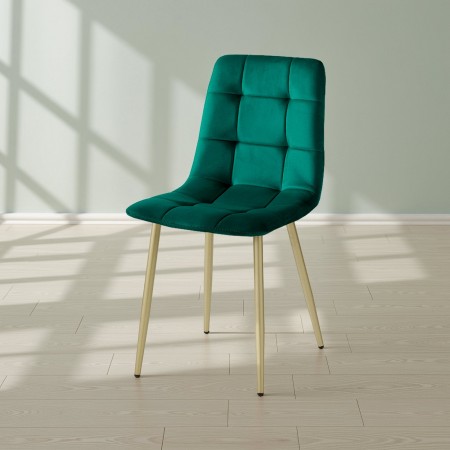 Sedia LUCREZIA VERDE / ORO velluto Verde Scuro struttura metallo verniciato Champagne Oro opaco cm H85 L42 P53