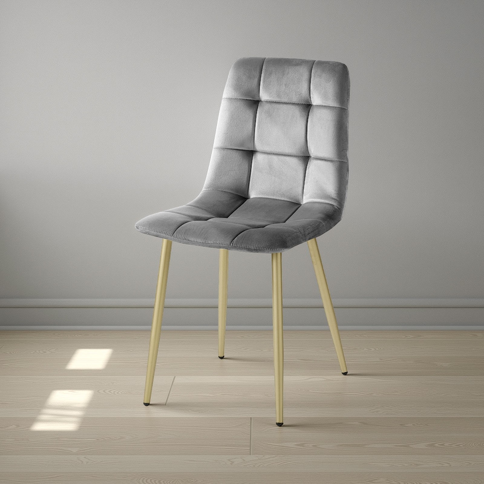 Sedia  LUCREZIA GRIGIO / ORO  velluto Grigio struttura metallo verniciato Champagne Oro opaco  cm H85 L42 P53