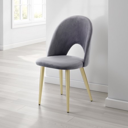 Sedia POPPY GREY / GOLD  morbido tessuto effetto velluto colore Grigio cm H87 L48 P54