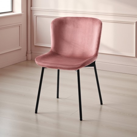 Sedia BARBARA ROSA velluto Rosa Cipria struttura metallo Nero opaco cm H80 L50 P60