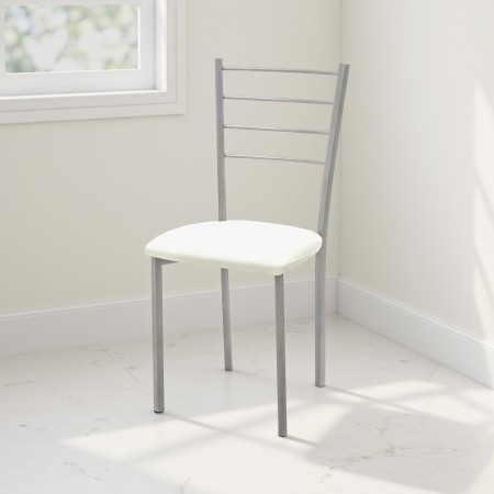 Sedia Allison in metallo con seduta imbottita e rivestita in pelle sintetica Panna, 40x40xh88 cm