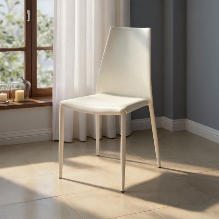 Sedia Joy White rivestita in Pelle Sintetica Bianca impilabile, 43x50xh87 cm