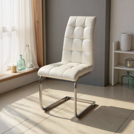 Sedia Kelly White in Pelle Sintetica Bianca e Metallo Cromato, 44x58xh98 cm