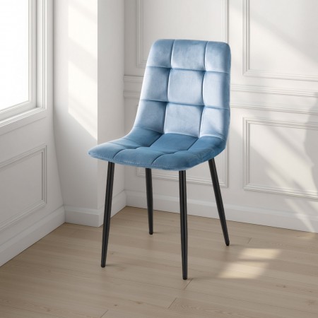 Sedia LUCREZIA AZZURRO tessuto effetto velluto di microfibra di colore Azzurro cm H85 L42 P53