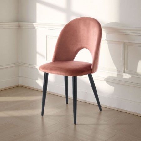 Sedia imbottita Poppy Pink in tessuto effetto velluto Rosa Cipria e metallo Nero opaco, 48x54xh87 cm