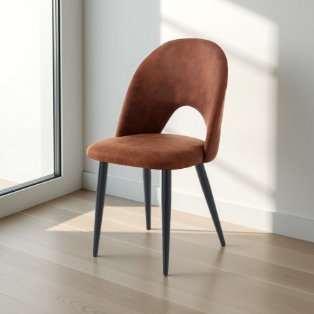 Sedia imbottita Poppy Old Brown in pelle sintetica effetto invecchiato Marrone e metallo Nero opaco, 48x54xh87 cm