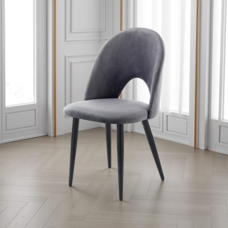 Sedia imbottita Poppy Grey in tessuto effetto velluto Grigia e metallo Nero opaco, 48x54xh87 cm