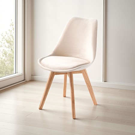 Sedia DIAMOND VELLUTO PANNA tessuto colore Panna gambe legno massello finitura Rovere cm H83 L48 P56