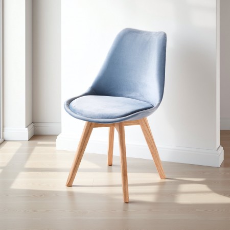 Sedia DIAMOND VELLUTO AZZURRO tessuto colore Azzurro gambe in legno massello finitura Rovere cm H83 L48 P56