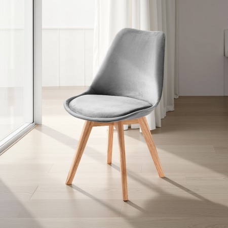 Sedia DIAMOND VELLUTO GRIGIO tessuto colore Grigio gambe in legno massello finitura Rovere cm H83 L48 P56