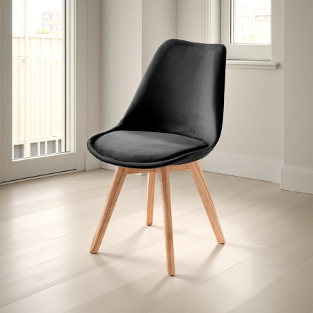 Sedia DIAMOND VELLUTO NERO tessuto colore Nero gambe in legno massello finitura Rovere cm H83 L48 P56