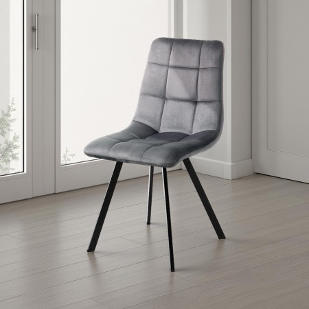 Sedia Isla Grey in tessuto effetto velluto Grigia e metallo Nero opaco, 44x56xh87 cm