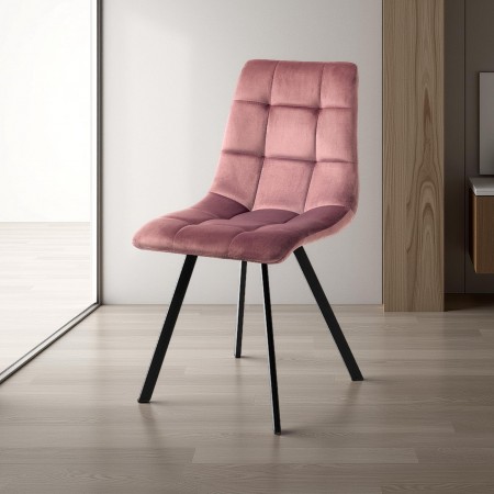 Sedia Isla Pink in tessuto effetto velluto Rosa e metallo Nero opaco, 44x56xh87 cm