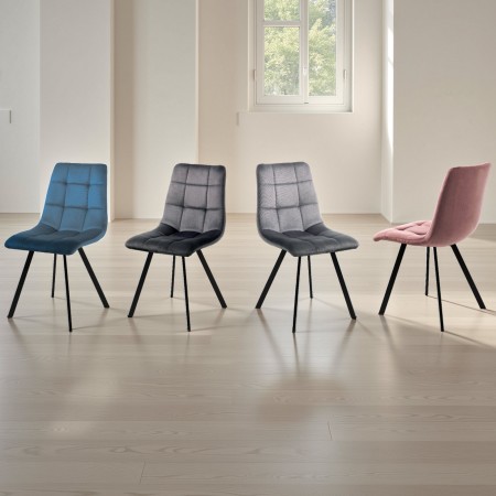 Sedia ISLA COLORS (4 sedie colorate) velluto colore 1 Grigio + 1 Rosa Cipria + 1 Nero + 1 Blu cm H87 L44 P56