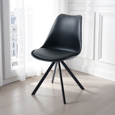 Sedia Diamond Slim Black in pelle sintetica e polipropilene con gambe in acciaio Nera opaco, 48x58xh82 cm