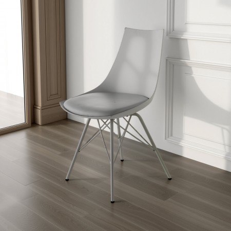Sedia Diamond Grey Grigia in pelle sintetica, polipropilene e metallo Bianco lucido, 47x53xh81 cm