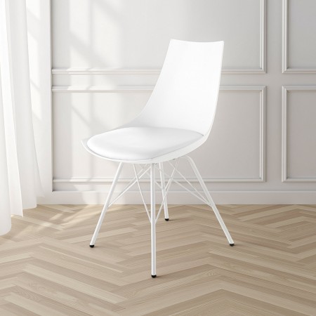 Sedia Diamond White Bianca in pelle sintetica, polipropilene opaco e metallo bianco lucido, 47x53xh81 cm