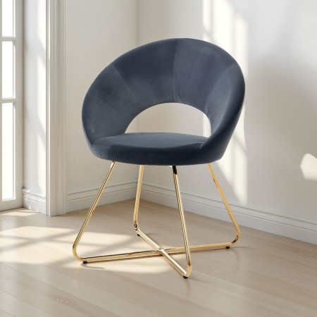 Sedia / Poltrona imbottita Edda Grey in microfibra effetto velluto Grigia e metallo Oro lucido, 64x56xh82 cm