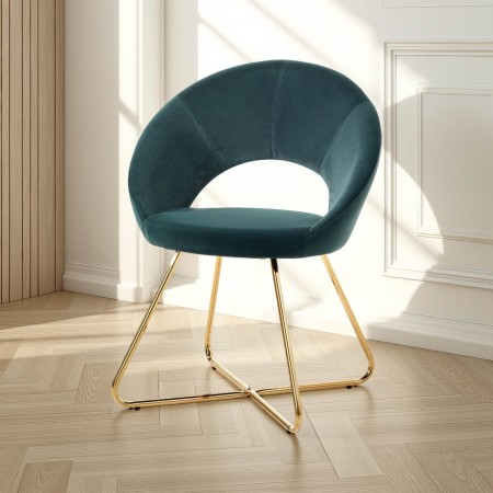 Sedia / Poltrona imbottita Edda Green in microfibra effetto velluto Verde e metallo Oro lucido, 64x56xh82 cm
