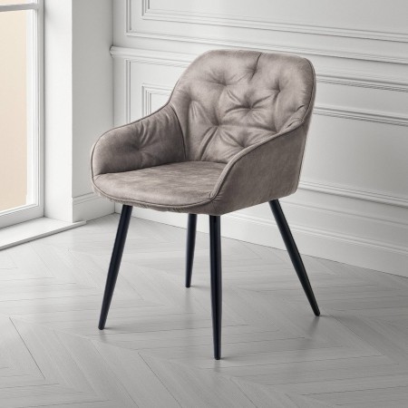 Sedia Imbottita Unique Grey in tessuto effetto invecchiato Grigia e metallo Nero opaco, 56x59xh78 cm