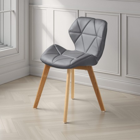 Sedia Ursula Grey in pelle sintetica Grigia e legno massello finitura Rovere, 48x55xh77 cm