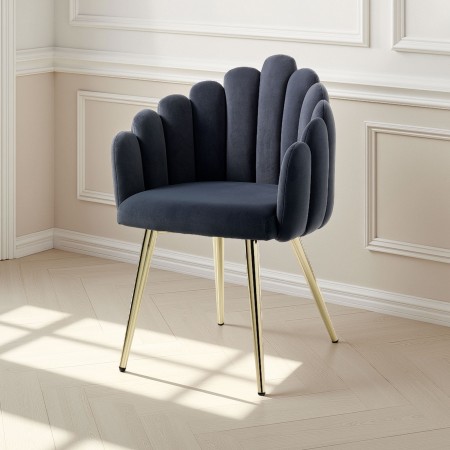 Sedia / Poltrona Joanne in tessuto effetto velluto Grigia e metallo verniciato Oro lucido, 60x58xh85 cm