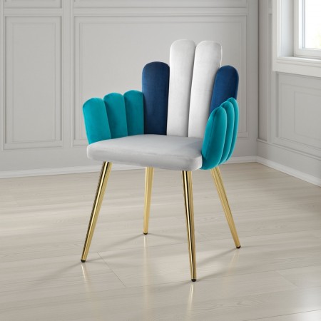 Sedia / Poltrona imbottita Clarissa in microfibra effetto velluto Grigio / Verde / Blu e metallo Oro lucido, 60x57xh86 cm