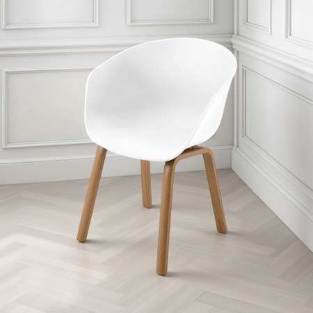 Sedia Emily White in polipropilene Bianca opaco e metallo finitura Rovere, 52x57xh75 cm