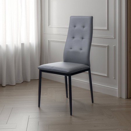 Sedia Samantha Grey in pelle sintetica Grigia e metallo Nero opaco, 44x55xh97.5 cm