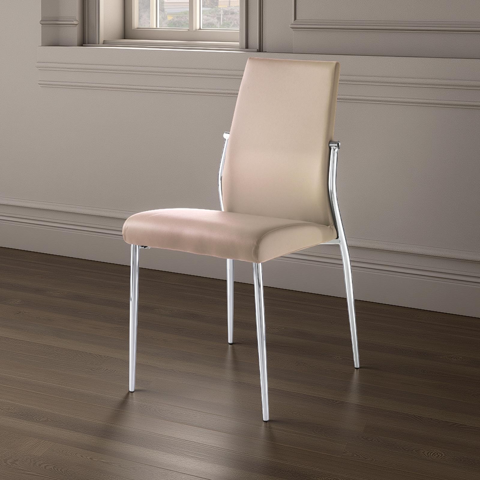 Sedia Mya in Pelle Sintetica Tortora e Metallo Laccato 41x53xh85 cm