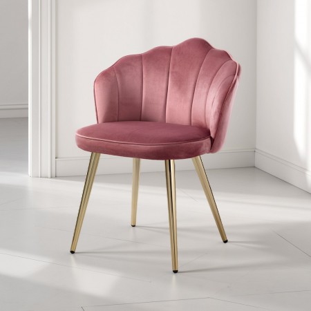 Sedia Charlotte Pink in tessuto effetto velluto Rosa Cipria e metallo verniciato Oro lucido, 57x58xh78 cm
