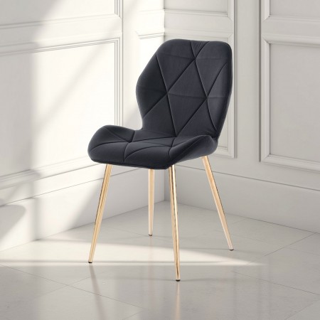 Sedia Ursula Gold Grey in tessuto effetto velluto Grigia e metallo verniciato Oro lucido, 49x59xh87 cm