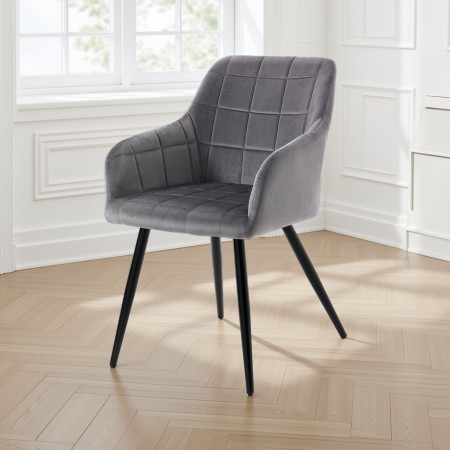 Sedia Victoria Grey in tessuto effetto velluto Grigia e metallo Nero opaco, 55x60xh83 cm