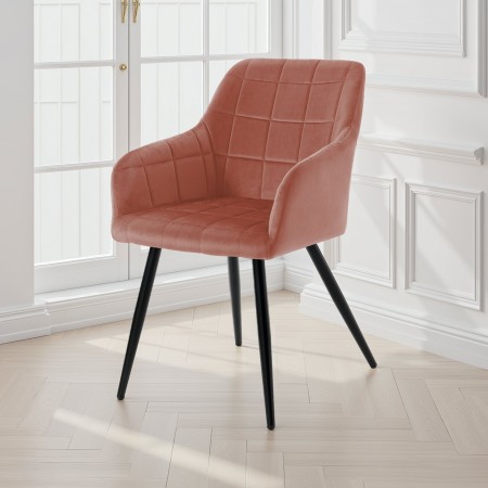 Sedia Victoria Pink in tessuto effetto velluto Rosa Cipria e metallo Nero opaco, 55x60xh83 cm