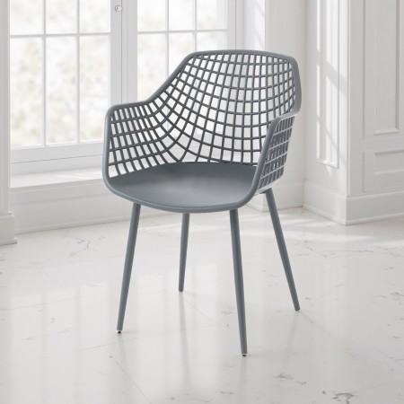 Sedia con braccioli da Interno / Esterno Lauren Grey Plus in polipropilene e acciaio Grigia opaco, 57x56xh85 cm