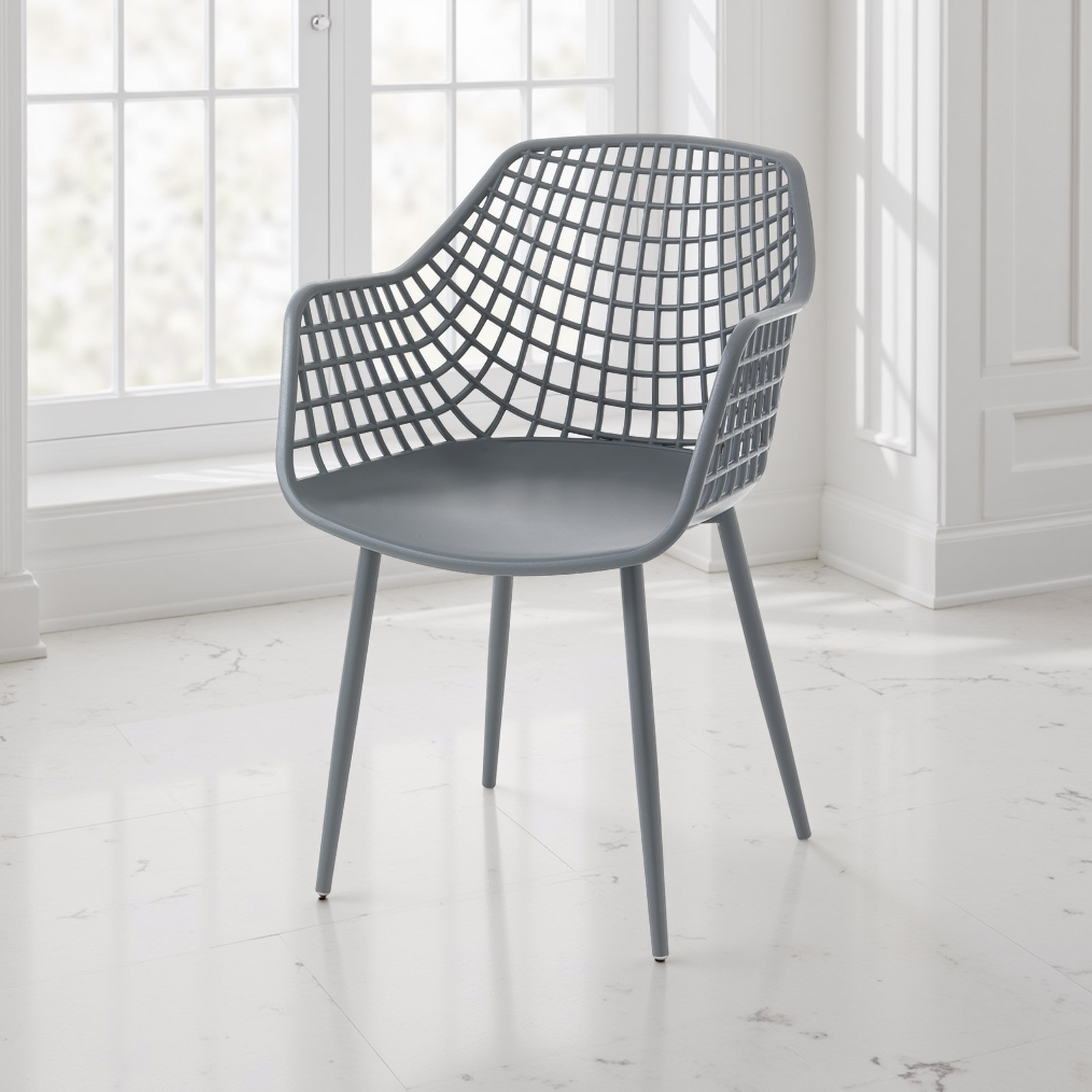 Sedia con braccioli da Interno / Esterno Lauren Grey Plus in polipropilene e acciaio Grigia opaco, 57x56xh85 cm