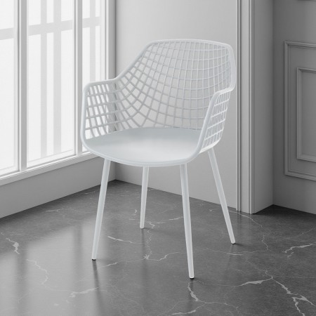 Sedia con braccioli da Interno / Esterno Lauren White Plus in polipropilene e acciaio Bianca opaco, 57x56xh85 cm