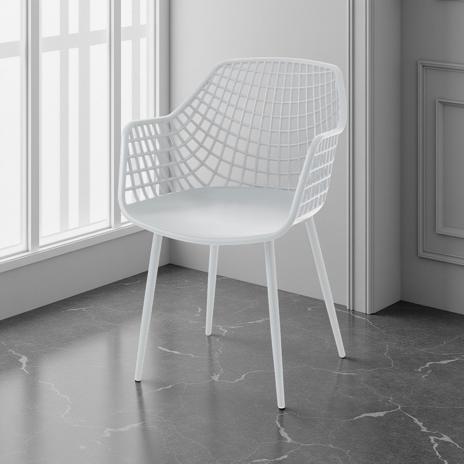 Sedia con braccioli da Interno / Esterno Lauren White Plus in polipropilene e acciaio Bianca opaco, 57x56xh85 cm
