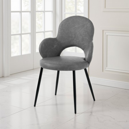 Sedia imbottita Brigit Old Grey in pelle sintetica con effetto invecchiato Grigia e metallo Nero opaco, 57x64xh88 cm