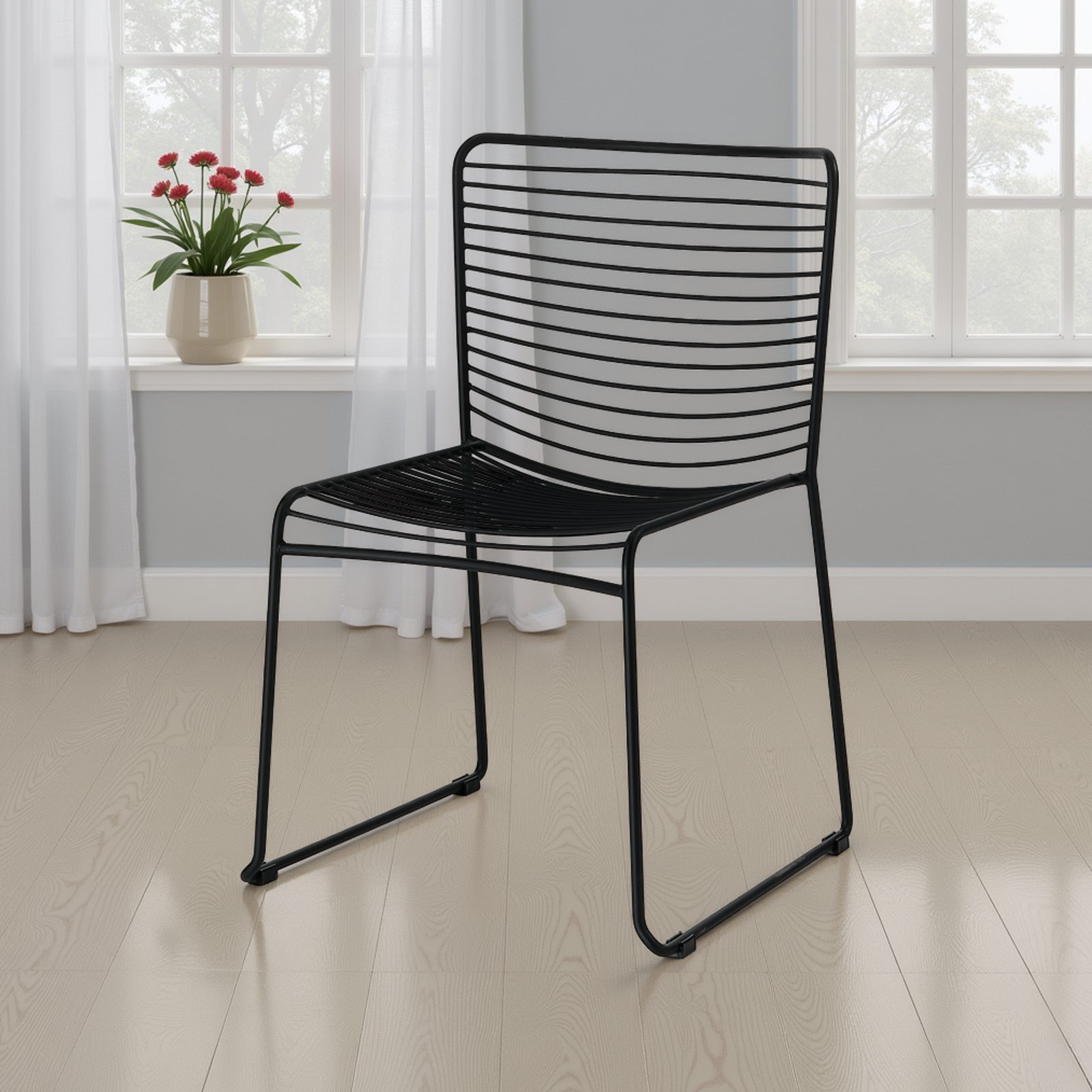 Sedia Interno Esterno Martha Black in Acciaio colore Nero Opaco Impilabile, H.79 L.49 P.53 cm