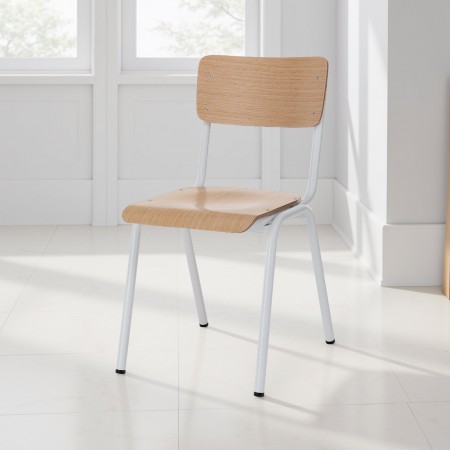 Sedia CLASSIC in acciaio verniciato Bianco opaco multistrato impiallacciato Rovere