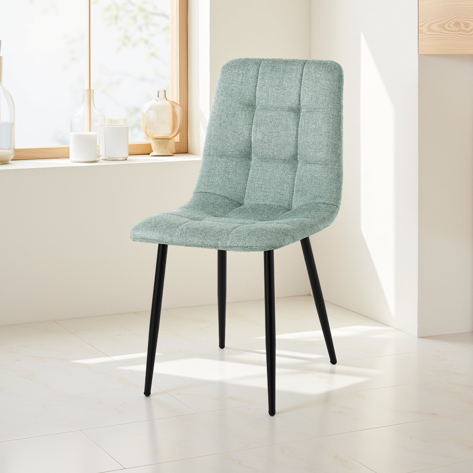 Sedia LUCREZIA VERDE MENTA tessuto Verde Menta struttura metallo Nero opaco H85 L42 P53
