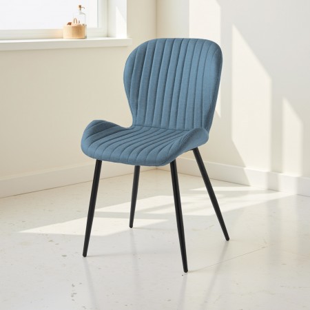 Sedia AMALIA BLU tessuto BLU LAGUNA struttura metallo Nero opaco H86 L51 P56