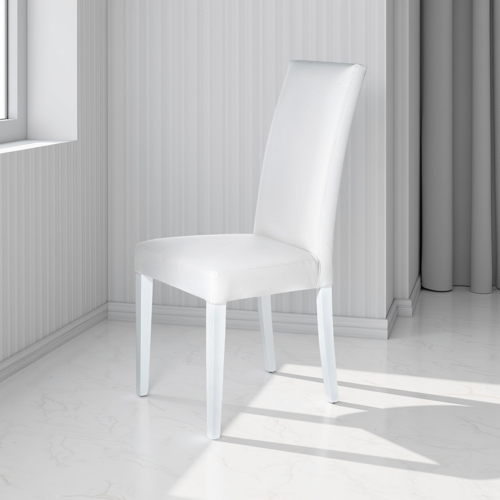 Set 2 sedia Nathalie White in pelle sintetica e legno laccato Bianca, 46x45xh100 cm
